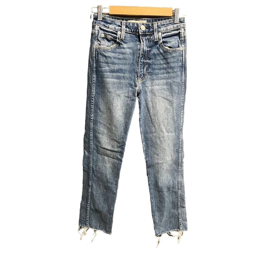 Amo Chloe Crop Kismet‎ Light Wash Women's High Rise Fray Hem Jeans Size 26
